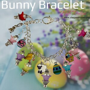 Bunny Bracelet with Tulip charms and Free Bunny Leatherette bracelet