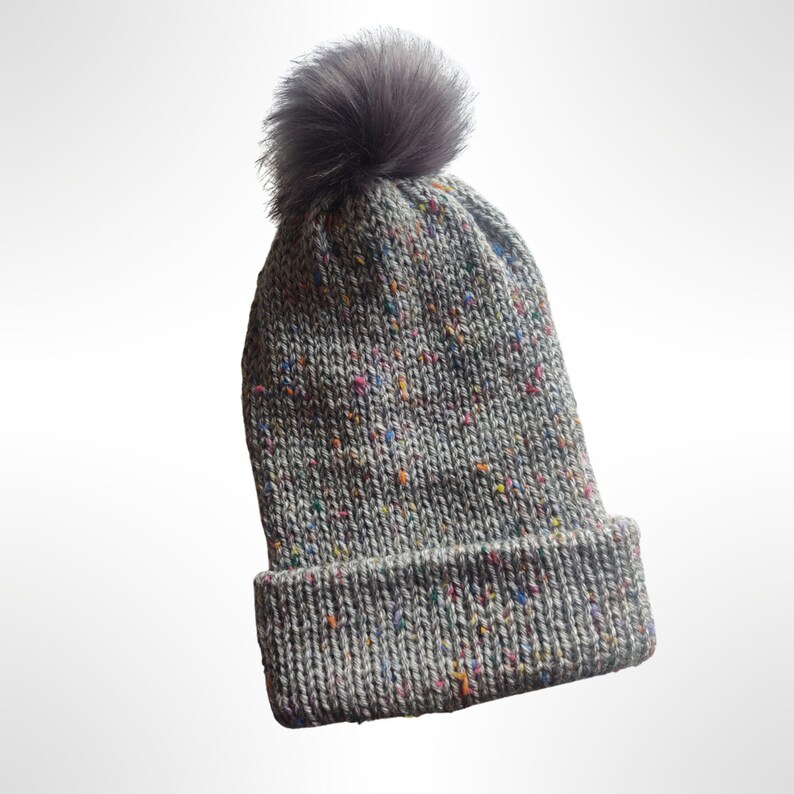 Speckled Faux Fur Pom Pom Beanie 