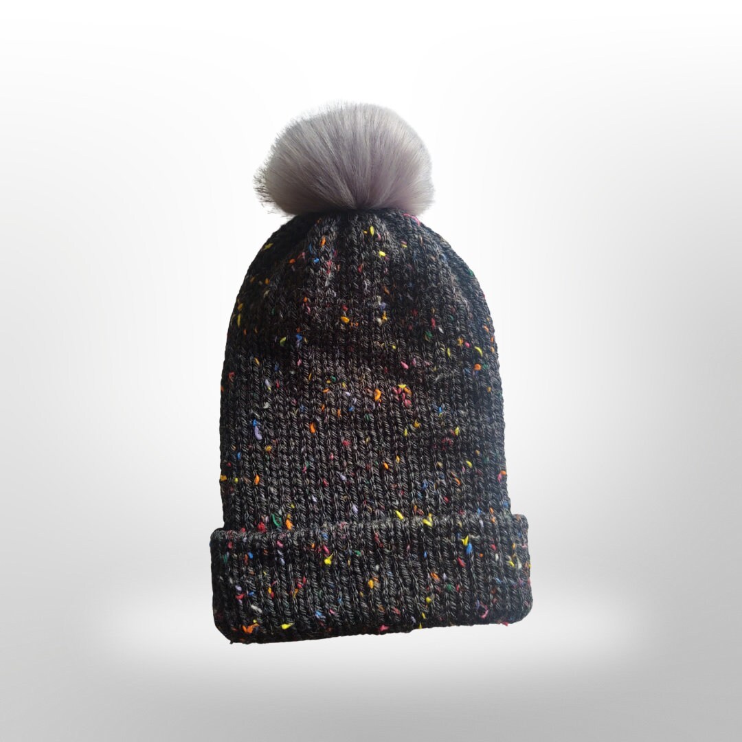 Speckled Faux Fur Pom Pom Beanie 