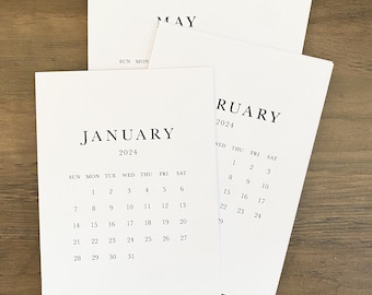 12 month desk calendar cards, 2024 printed 5x7