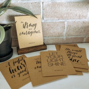 Scripture cards with stand, religious home office desk decor