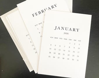 12 month desk calendar cards, 2026 printed 5x7
