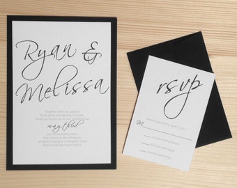 Black and White Script Wedding Invitation