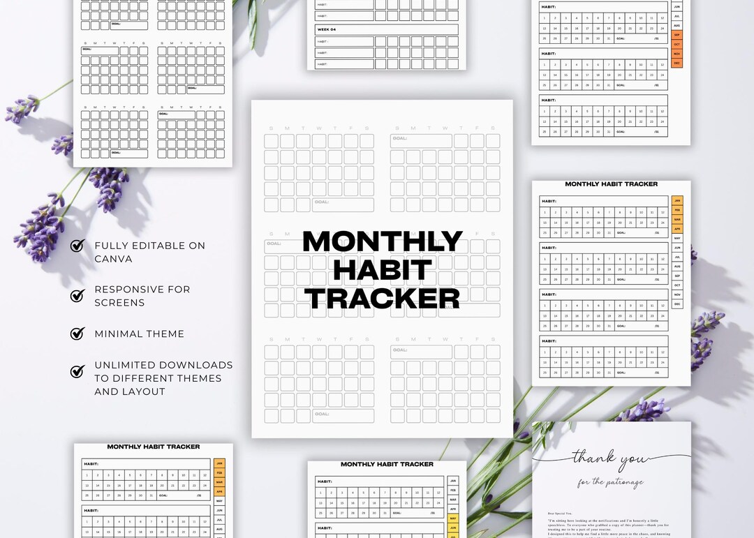 Monthly Habit Tracker Printable Planner, Goal Setting Template (digital ...