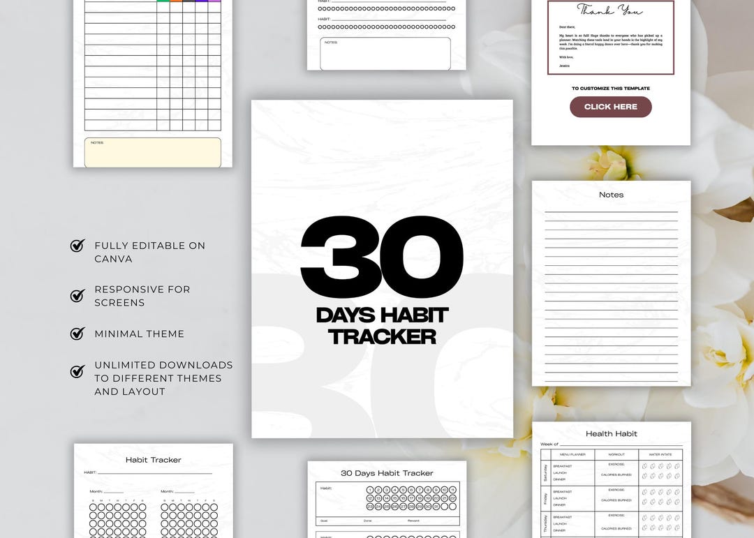 30 Day Habit Tracker Printable, Habit Challenge Planner, Health Fitness ...