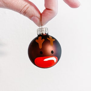 Minimalist Reindeer Christmas Ornament // Handpainted Glass // Cute 2” bulb