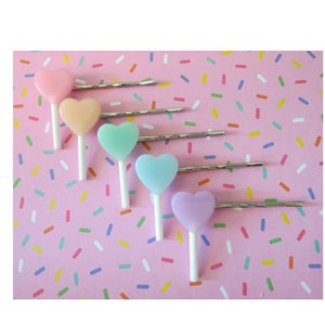 Lollipop Hair Clip - Cute Pastel Kawaii Heart Sucker Candy Barrette Bobby Pin