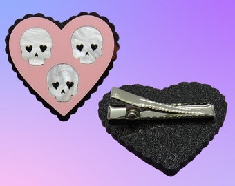Goth Hair Clip Skull & Heart Pastel Barrette