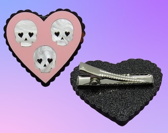 Goth Hair Clip Skull & Heart Pastel Barrette