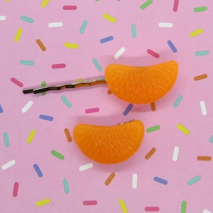 Tangerine Hair Clip Cute Clementine Orange Slice Fruit Barrette