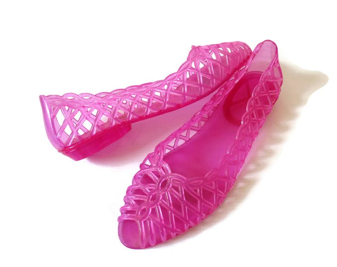 Jelly Shoes Jellies Sandals Hot Pink Transparent Plastic Peep - Etsy