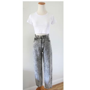 Vintage 80s Gray Acid Wash High Waisted Jeans - Women’s Tapered Slim Leg Denim Pants - Size XS