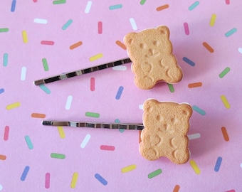 Kawaii Hair Clip - Cute Bear Cookie Barrette - Sandwich Cookie Biscuit Hair Accessory