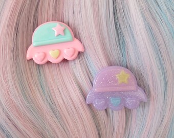 Spaceship Hair Clip - Pastel Kawaii Celestial Alien UFO Space Ship Barrette