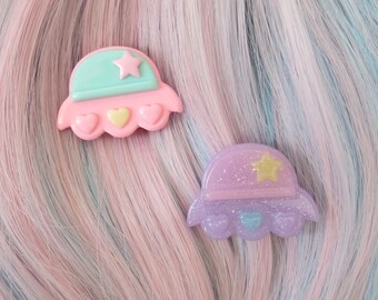 Spaceship Hair Clip - Pastel Kawaii Celestial Alien UFO Space Ship Barrette