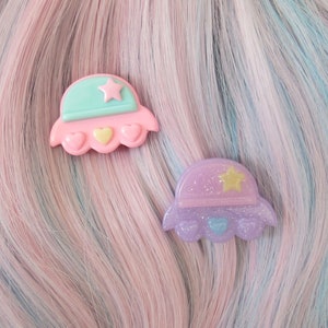 Spaceship Hair Clip - Pastel Kawaii Celestial Alien UFO Space Ship Barrette