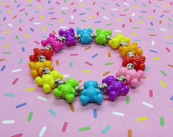 Teddy Bear Bracelet Rainbow Beaded Kawaii Jewelry