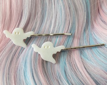 Ghost Hair Clips - White Glitter Ghosts Barrettes