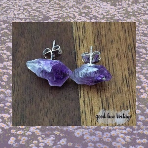 Raw Amethyst Earrings Crystal Studs Boho Jewelry