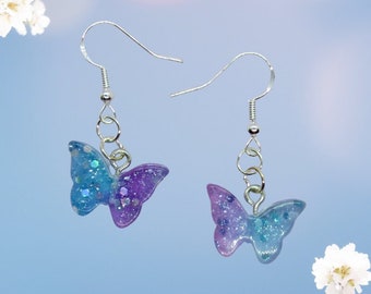 Butterfly Earrings Aesthetic Kawaii Pastel Ombre Glitter Drop Dangle