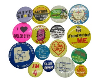 Vintage Pinback Buttons -  Misc. Novelty Pins - You Choose - Genuine Vintage Pin