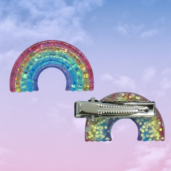 ??ⓅⒾⓃⓀ ⓋⓈ Metallic Rainbow Pride Barrettes?? Rainbow Barrette, Glitter Rainbow Hair Clips, Resin  main image 3