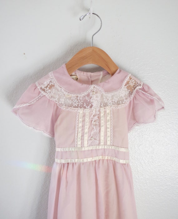 Vintage Gunne Sax Girls Dress - Pastel Pink & Lac… - image 3