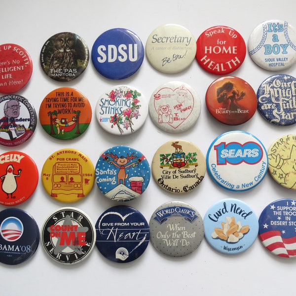 Vintage Pinback Buttons -  Misc. Novelty Pins - You Choose - Genuine Vintage Pin Button