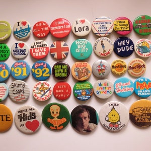 Vintage Pinback Buttons -  Misc. Novelty Pins - You Choose - Genuine Vintage Pin Button