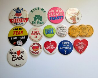 Vintage Pinback Buttons -  Misc. Novelty Pins - You Choose - Genuine Vintage Pin