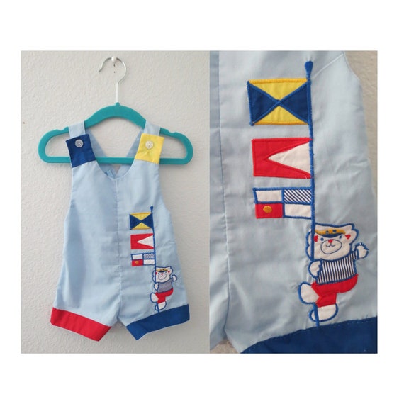 Vintage Baby Romper Teddy Bear Overalls Outfit Size 1… - Gem