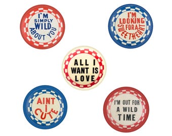 Vintage 1940s Pinback Buttons Set - 40s Reproduction Carnival Button Pins