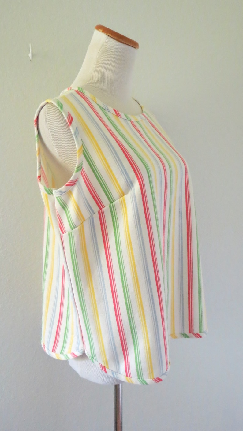 Vintage Rainbow Striped Tank Top 60s Sleeveless Blouse Size Large image 5