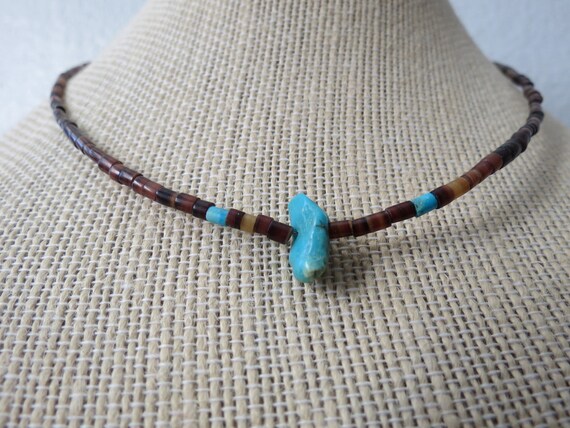 Beaded Choker Necklace Turquoise Stone Boho Hippie - image 6