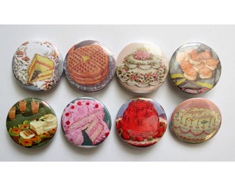 Vintage Food Pinback Button - Retro Cookbook Photo Buttons - 1.25" Pin Badge