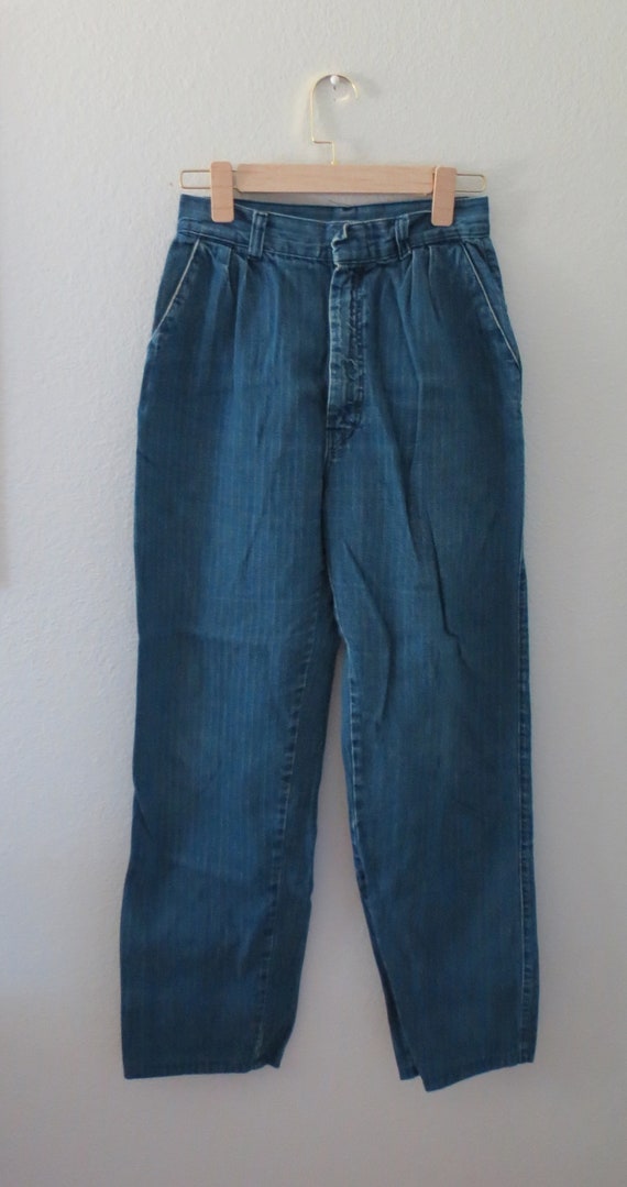 Vintage Mom Jeans Tapered Pinstriped Denim Pants - image 2