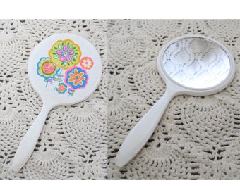 Vintage Flower Power Hand Mirror - 60s Mod Floral Handheld Vanity Mirrors