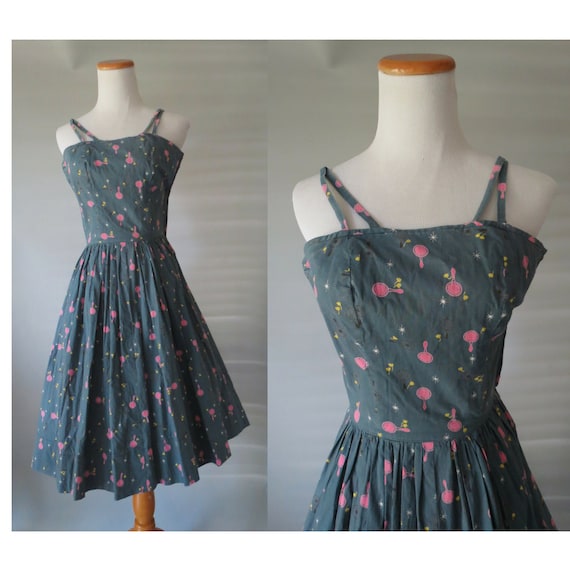 1950s Dress Novelty Print Cotton Sundress