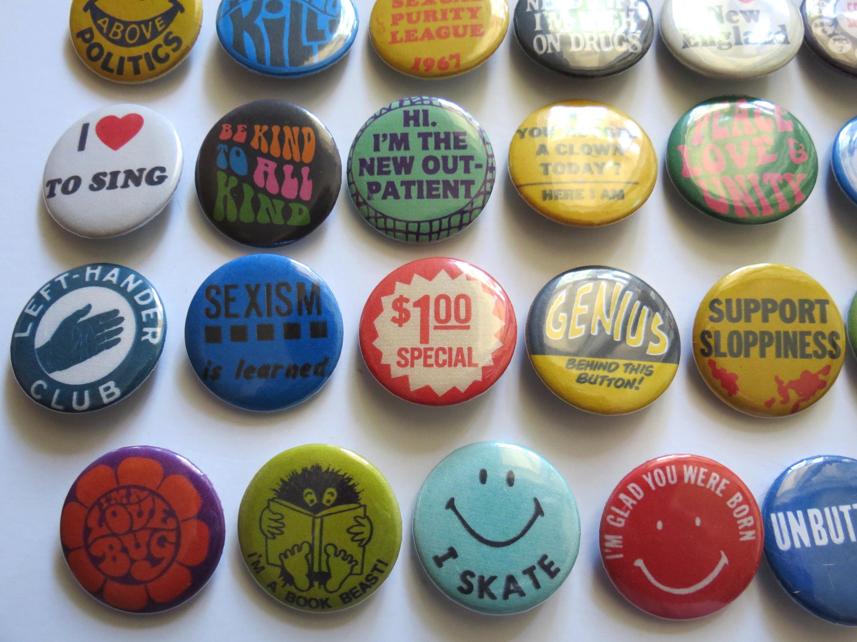 Vintage Style Pinback Buttons - 60s 70s 80s Misc. Novelty Vintage Style Pinback Buttons - 60s 70s 80s Misc. Novelty