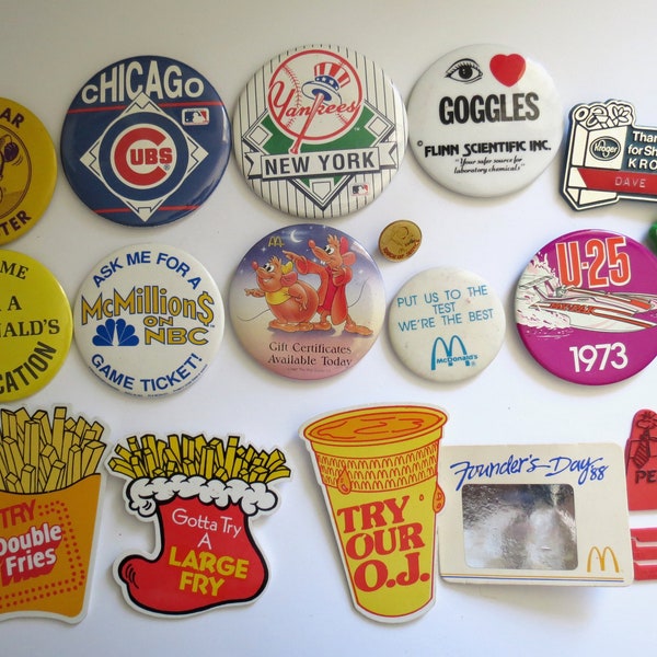 Vintage Pinback Buttons - Misc. Novelty Pins - You Choose - Genuine Vintage Pin Button