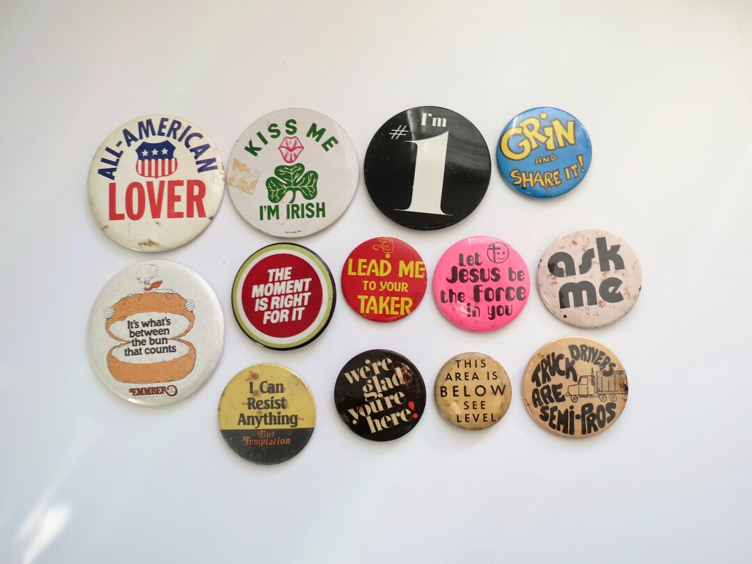Vintage Pinback Buttons Misc. Novelty Pins You Choose Genuine Vintage