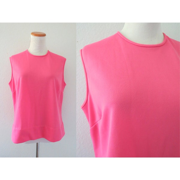 Pink Sleeveless Top 60s 70s Mod Shell Blouse Size Large XL