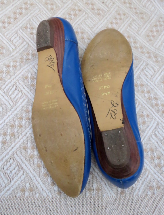 Vintage Blue Leather Flats - 80s Colorful Pointed… - image 8