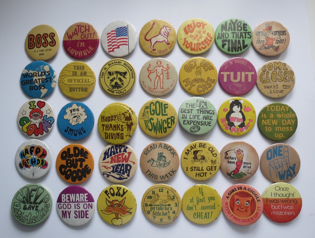 Vintage Pinback Buttons Misc. Novelty Pins You Choose Genuine Vintage