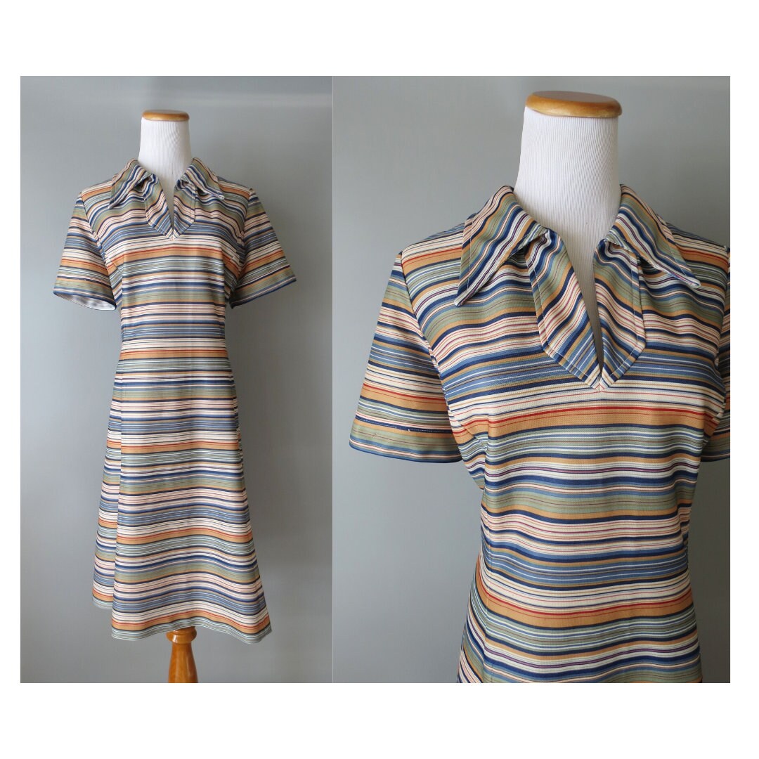 Striped Mod Dress 60s Shift Dress Size Large