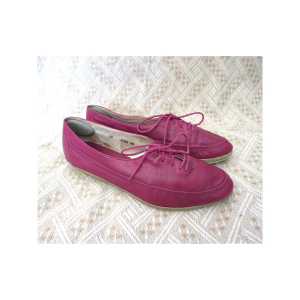 Vintage Oxford Flats - Purple Leather Lace Up Shoes - Cherokee of California - Size 10