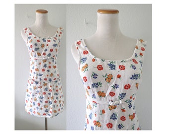 90s Floral Dress Babydoll Mini Dress Cotton 1990s Rampage Size XXS XS