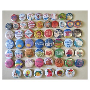Vintage Style Pinback Buttons -  60s 70s 80s Misc. Novelty Pins - Reproduction Retro Pin Button - 1&quot; 1.25&quot;  2.25&quot; - Made to Order