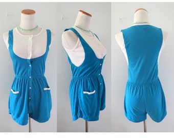 Vintage 80s Romper Women's Playsuit Sunsuit Colorblock Outfit - Size Medium