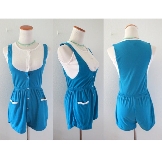 Vintage 80s Romper Women's Playsuit Sunsuit Color… - image 1